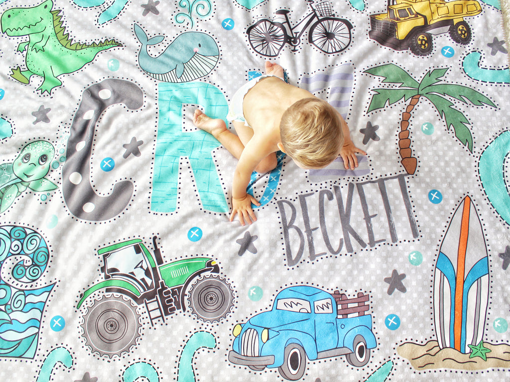 Custom Name Art Minky Blankets - for Boys